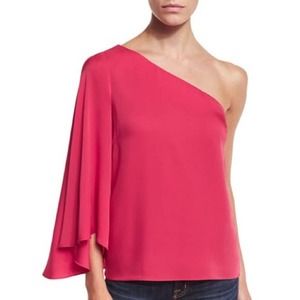 Milly Women's size 2 Tori One Shoulder Bell Sleeve Silk Pink Top